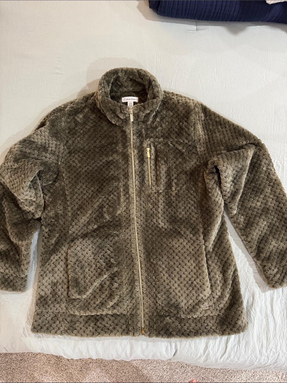 Calvin Klein olive green XL Plush Full-Zip Teddy Jacket